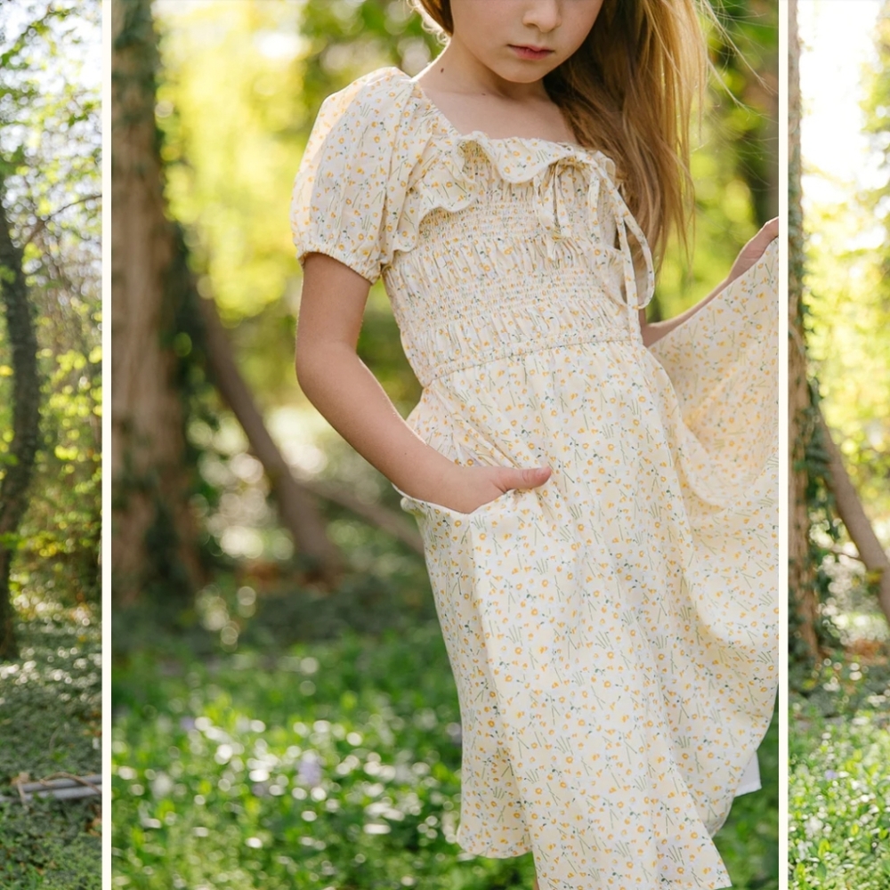 Ivy City Co mini Rae dress in yellow floral